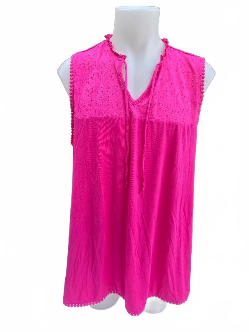 NEW In Every Story Women's Sleeveless Pink Eyelet Embroidered Top Size 2X